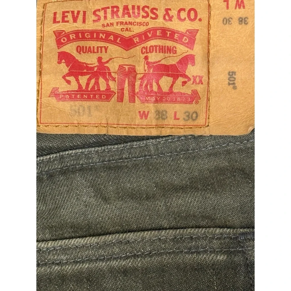 Levi's 501 White Oak Cone Green Denim Minimally Distressed Jeans‎